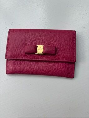 Salvatore Ferragamo Fuchsia Leather Vara Bow Clutch with Gold Accent